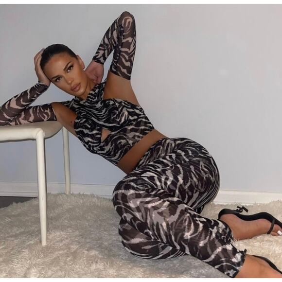 NAKED WARDROBE Cross Front Zebra Print Mesh Top - Picture 3 of 4